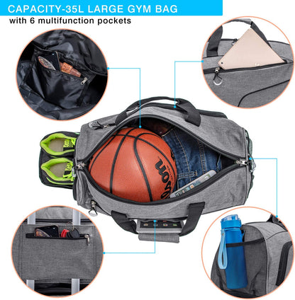 Sports Gym Bag with Shoes Compartment &Wet Pocket Gym Duffel Bag Overnight Bag for Men and Women